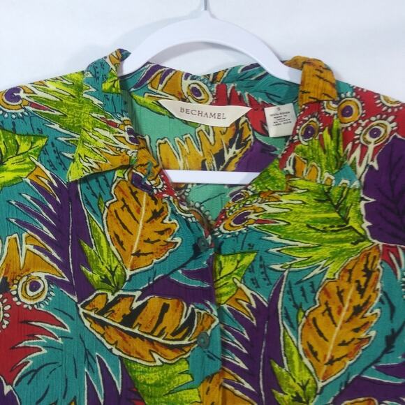Bechamel Vintage Artsy Bright Tropical Button Up Top Size Small - Picture 3 of 8